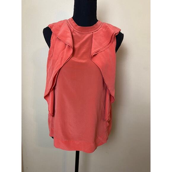 marc jacobs small tank top coral 100% silk blouse ruffle dressy  classy - Picture 1 of 5